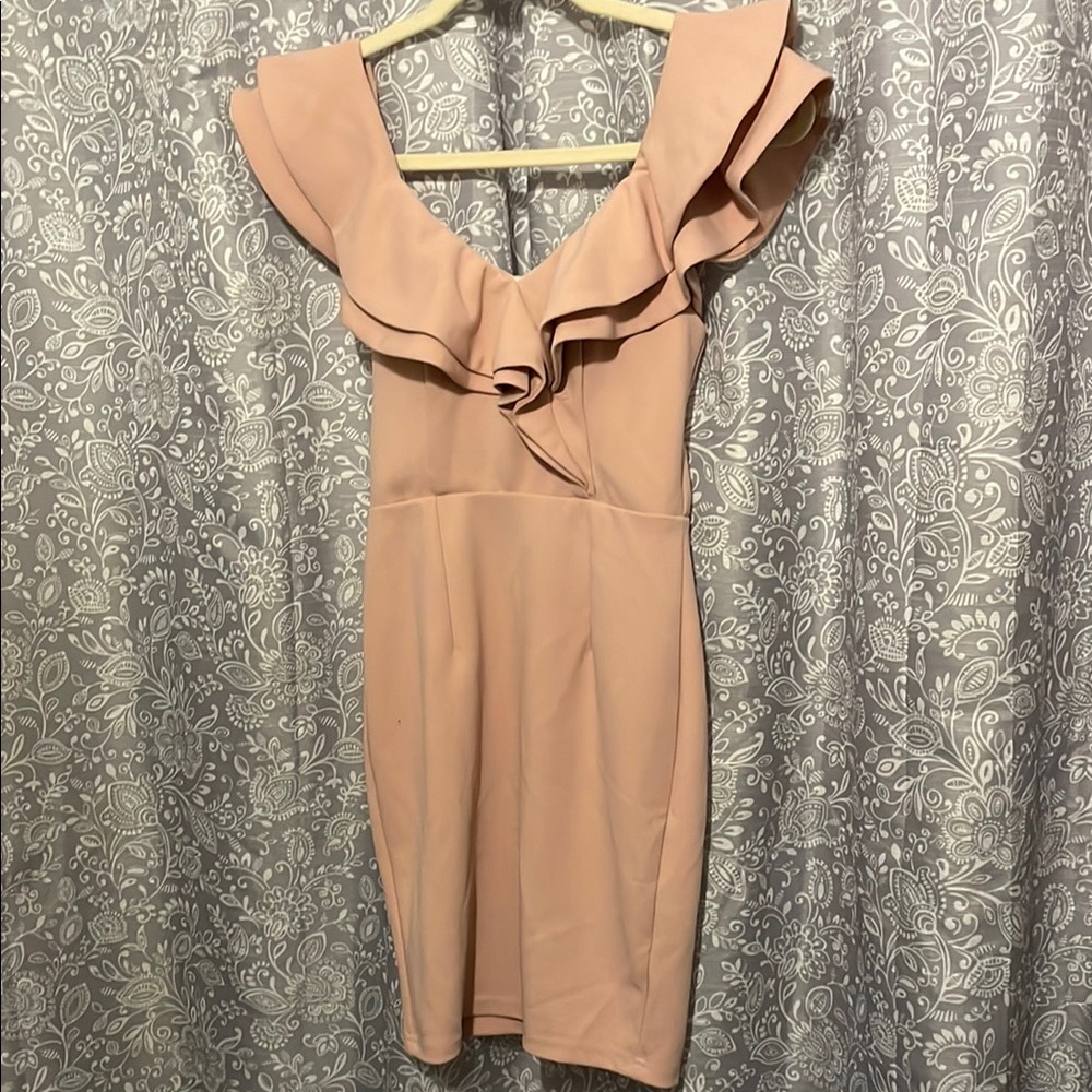 Pink Off the Shoulder Ruffled Sheath Dress